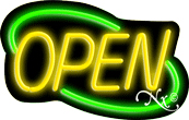 N100-06369-clear Deco Style Yellow Open with Green Border Clear Backing Neon Sign - Yellow & Green - 14 in. Tall x 22 in. Wide