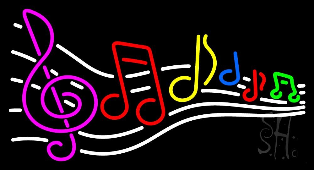 N105-9249-clear Music Notes 1 Clear Backing Neon Sign - Multi Color - 20 in. Tall x 37 in. Wide