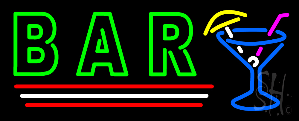 N105-14972-clear Bar In Between Martini Glass Clear Backing Neon Sign - Multi Color - 13 in. Tall x 32 in. Wide
