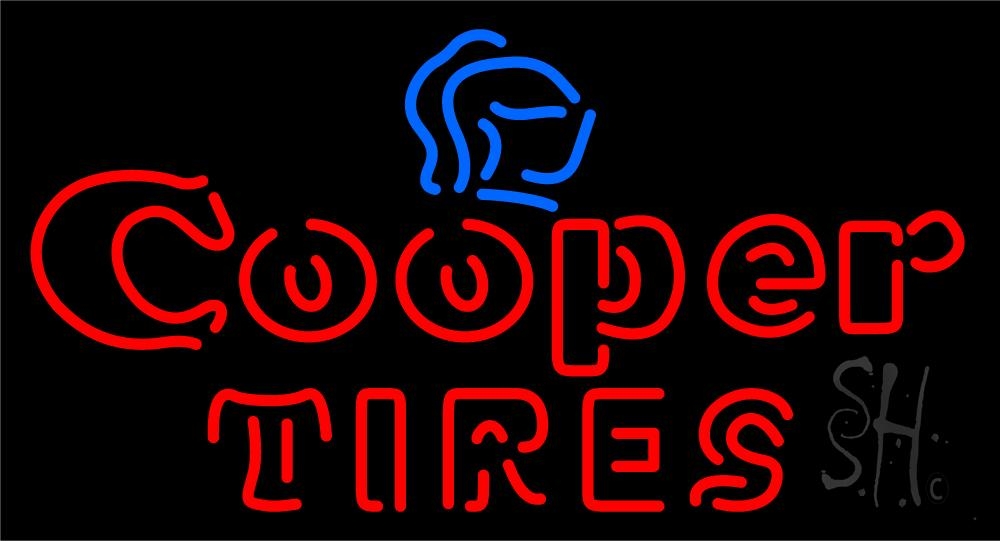 N105-5728-clear Double Stroke Cooper Tires 1 Clear Backing Neon Sign - Blue & Red - 20 in. Tall x 37 in. Wide