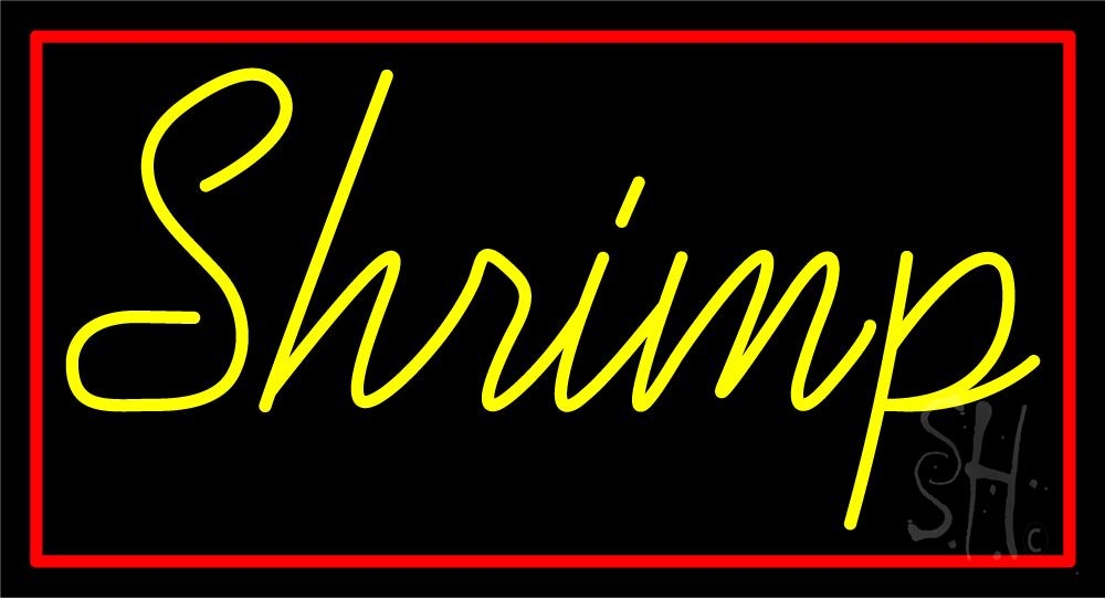 N105-5852-clear Shrimp Cursive 1 Clear Backing Neon Sign - Red & Yellow - 20 in. Tall x 37 in. Wide