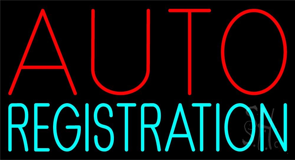 N105-5885-clear Auto Registration Block Clear Backing Neon Sign - Red & Turquoise - 20 in. Tall x 37 in. Wide