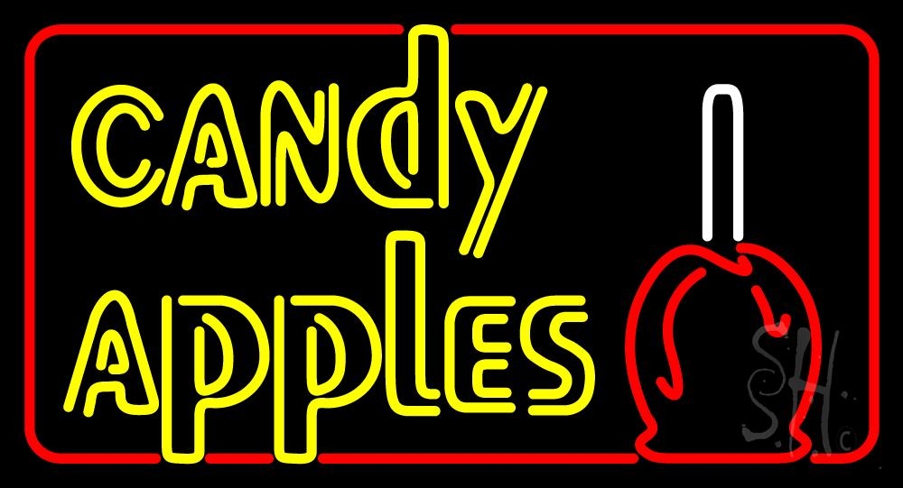 Double Stroke Candy Apples Clear Backing Neon Sign - Yellow, Red & White - 20 in. Tall x 37 in. Wide