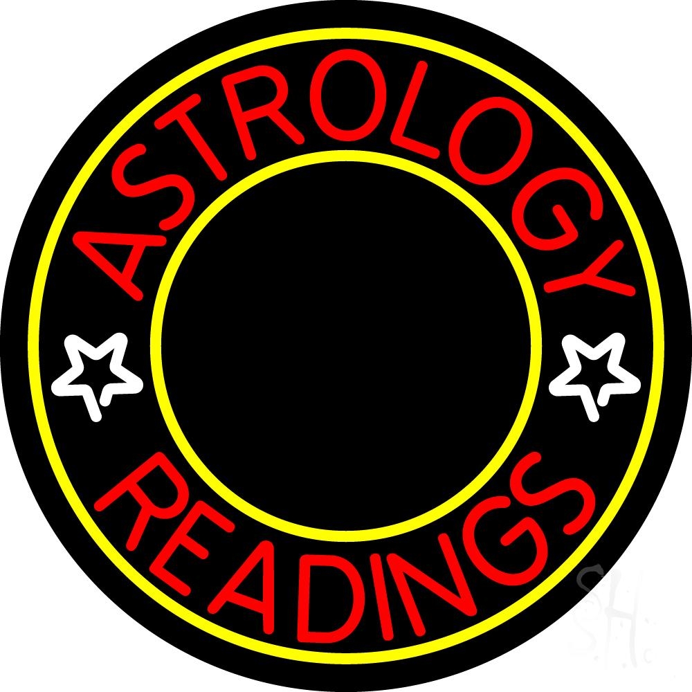 White Astrology Readings Yellow Border Clear Backing Neon Sign - Red, Yellow & White - 26 in. Tall x 26 in. Wide