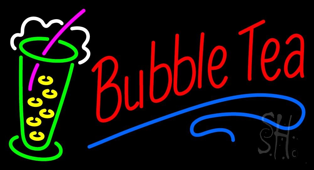 N105-1086-clear Bubble Tea with Tea Glass Clear Backing Neon Sign - Multi Color - 20 in. Tall x 37 in. Wide