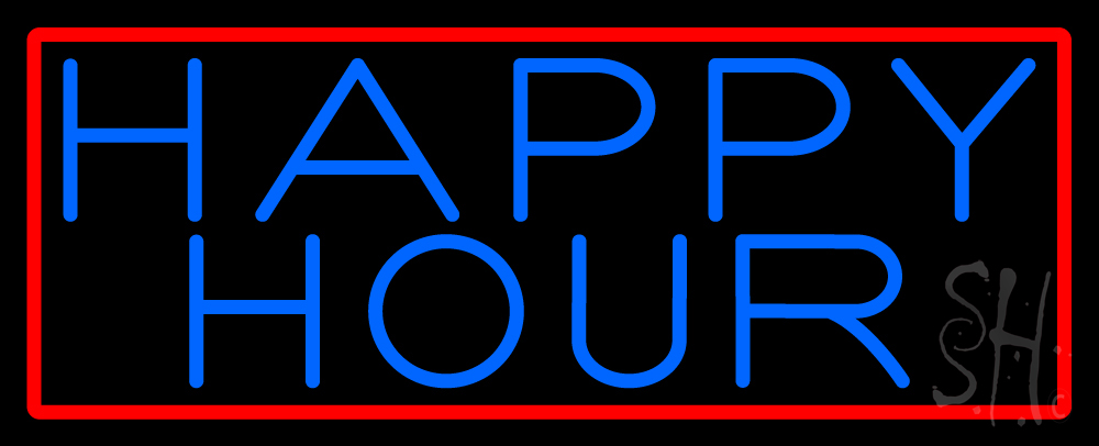 N105-15066-clear Blue Happy Hour with Red Border Clear Backing Neon Sign - Red & Blue - 13 in. Tall x 32 in. Wide