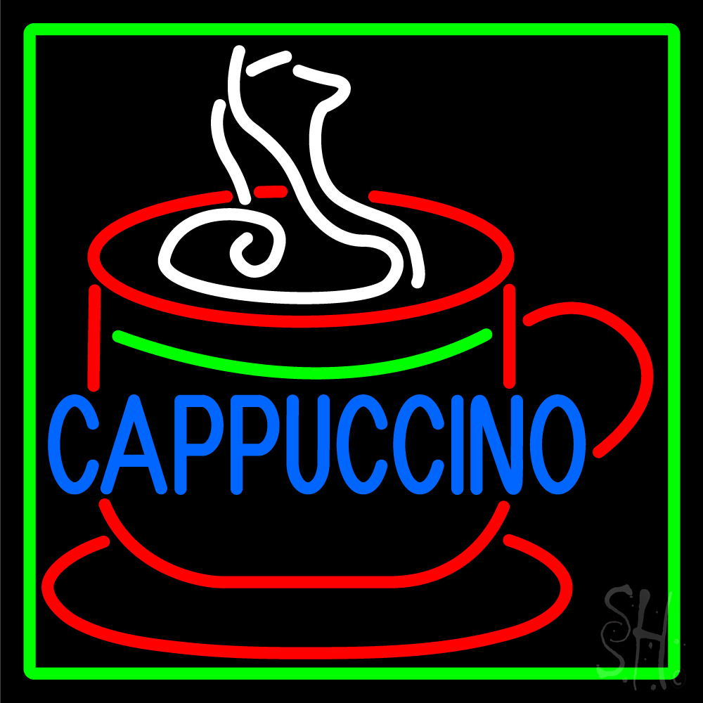 N105-15099-clear Cappuccino Inside Cup Clear Backing Neon Sign - Green, White, Red & Blue - 24 in. Tall x 24 in. Wide