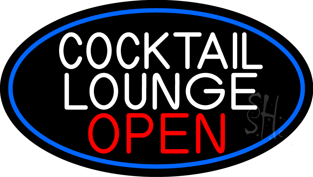 Cocktail Lounge Open Oval with Blue Border Clear Backing Neon Sign - Blue, White & Red - 17 in. Tall x 30 in. Wide