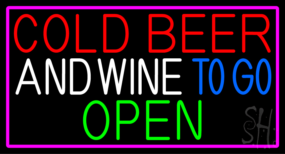N105-15213-clear Cold Beer & Wine To Go Open with Pink Border Clear Backing Neon Sign - Multi Color - 20 in. Tall x 37 in. Wide