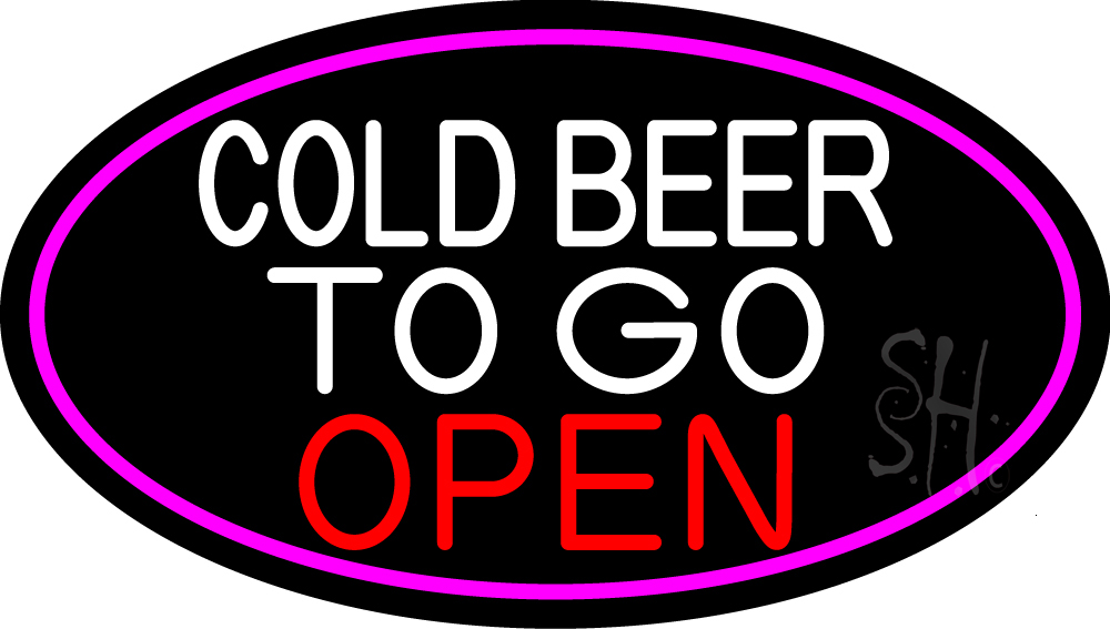 N105-15230-clear Cold Beer To Go Open Oval with Pink Border Clear Backing Neon Sign - Pink, White & Red - 17 in. Tall x 30 in. Wide