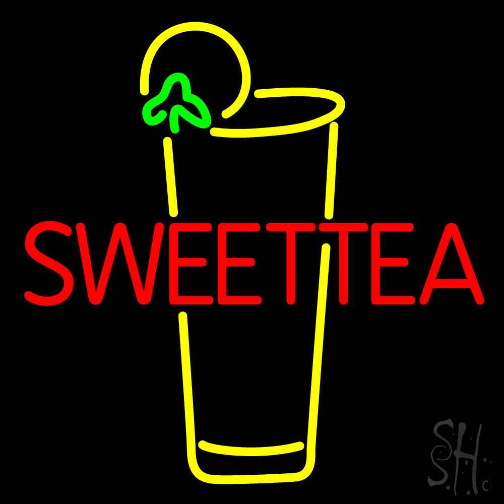 N105-2852-clear Double Stroke Sweet Tea with Glass Clear Backing Neon Sign - Red, Yellow, Green & Blue - 24 in. Tall x 24 in. Wide