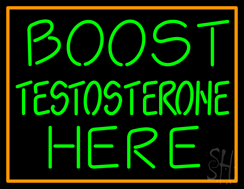 N105-17432-clear Orange Border Boost Testosterone Here Clear Backing Neon Sign - Green & Orange - 24 in. Tall x 31 in. Wide
