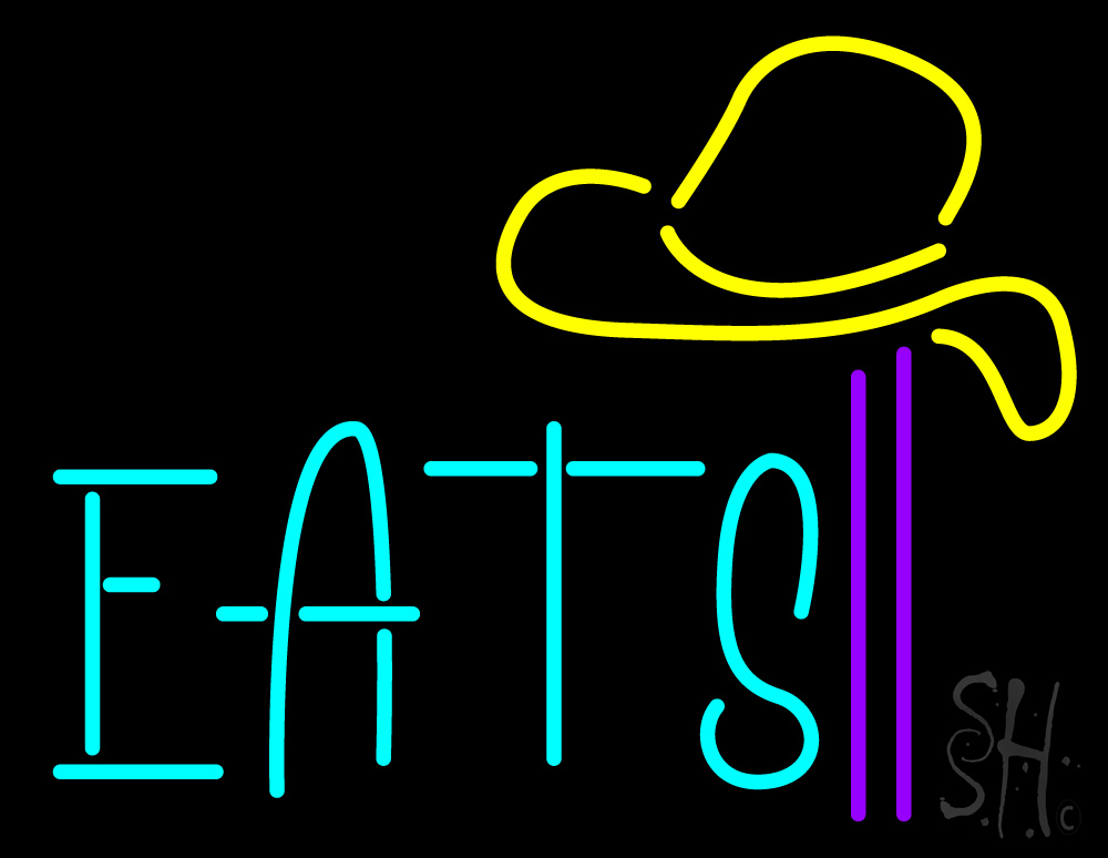 N105-17833-clear Eats Clear Backing Neon Sign - Turquoise, Yellow & Purple - 24 in. Tall x 31 in. Wide