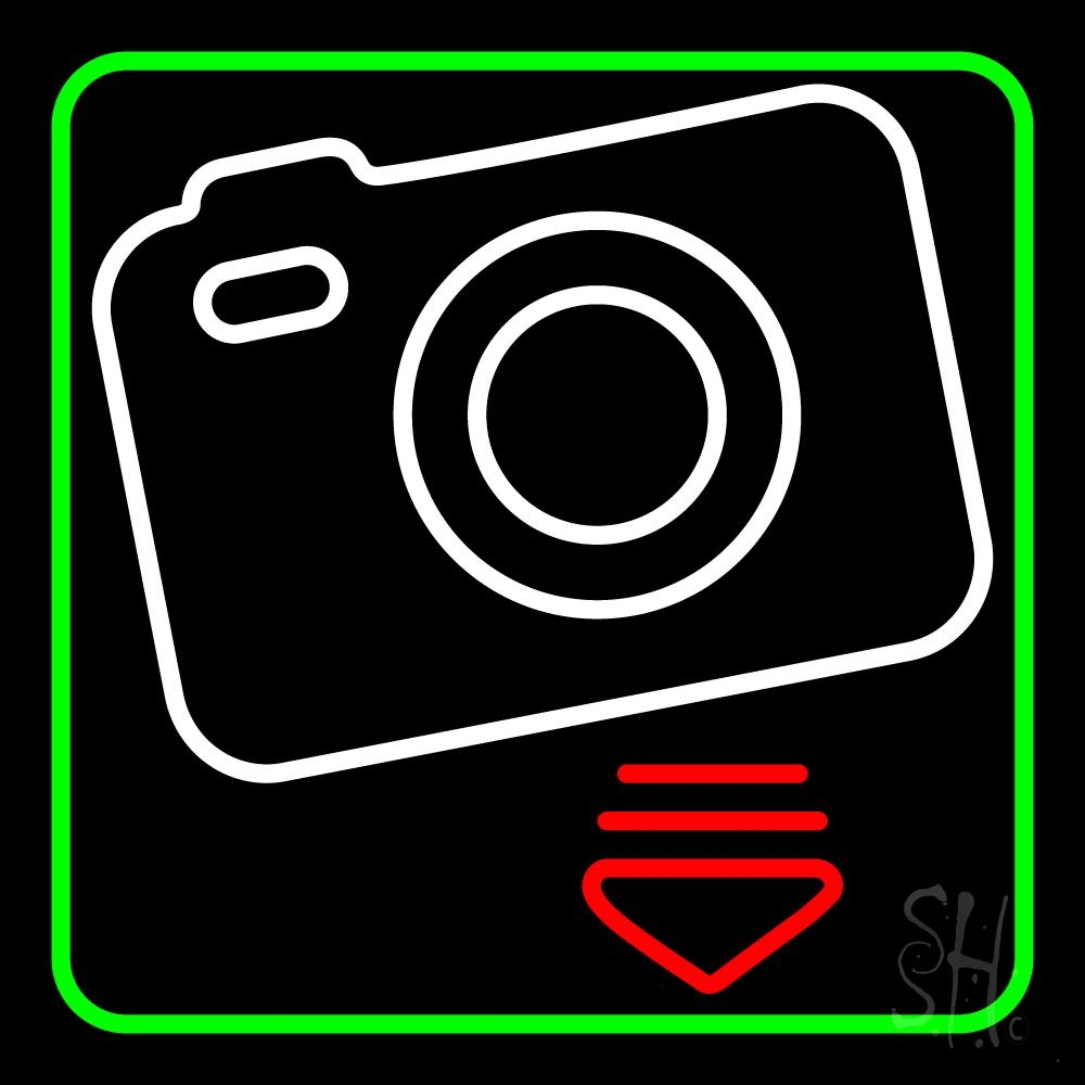N105-5159-clear Camera Logo Green Border Clear Backing Neon Sign - Green, White & Red - 24 in. Tall x 24 in. Wide