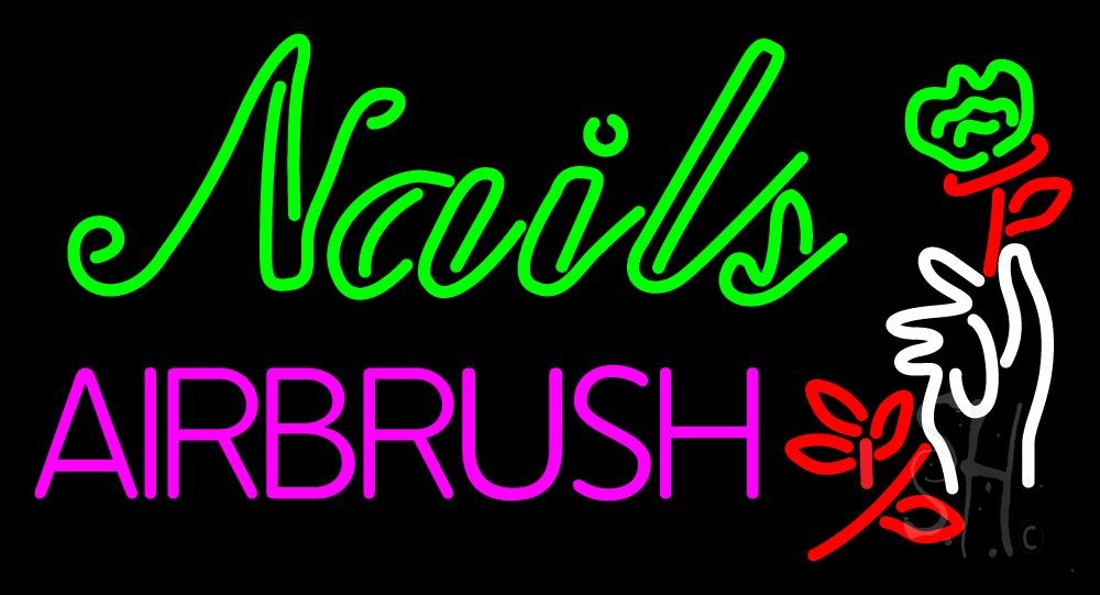 N105-1795-clear Nails Airbrush with Flower Clear Backing Neon Sign - Green, Red, White & Pink - 20 in. Tall x 37 in. Wide