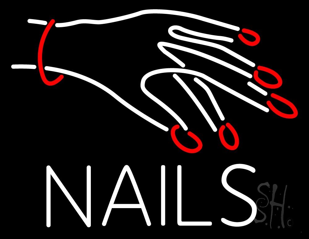 N105-1804-clear Nails with Hand Logo Clear Backing Neon Sign - Red & White - 24 in. Tall x 31 in. Wide
