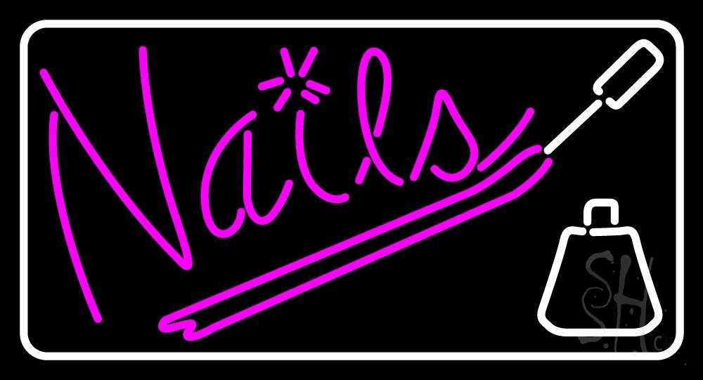 N105-1812-clear Pink Nails with Nail Polish Clear Backing Neon Sign - Pink & White - 20 in. Tall x 37 in. Wide