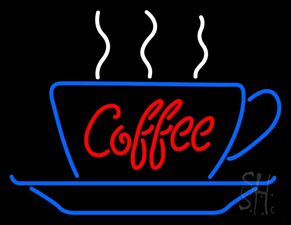 N105-1514-clear Red Coffee Inside Cup Clear Backing Neon Sign - Blue, Red & White - 24 in. Tall x 31 in. Wide