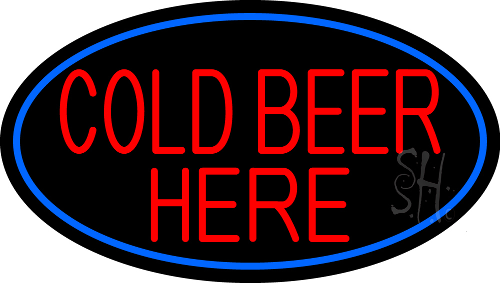 N105-15220-clear Cold Beer Here with Blue Border Clear Backing Neon Sign - Red & Blue - 17 in. Tall x 30 in. Wide