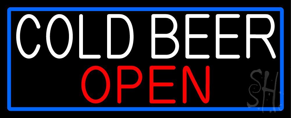 Cold Beer Open with Blue Border Clear Backing Neon Sign - Blue, Red & White - 13 in. Tall x 32 in. Wide