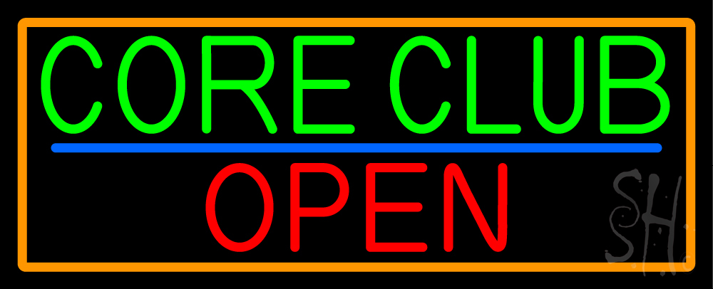 N105-15243-clear Core Club Open with Orange Border Clear Backing Neon Sign - Orange, Green, Blue & Red - 13 in. Tall x 32 in. Wide