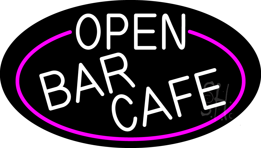 N105-16580-clear Open Bar Cafe Oval with Pink Border Clear Backing Neon Sign - Pink & White - 17 in. Tall x 30 in. Wide