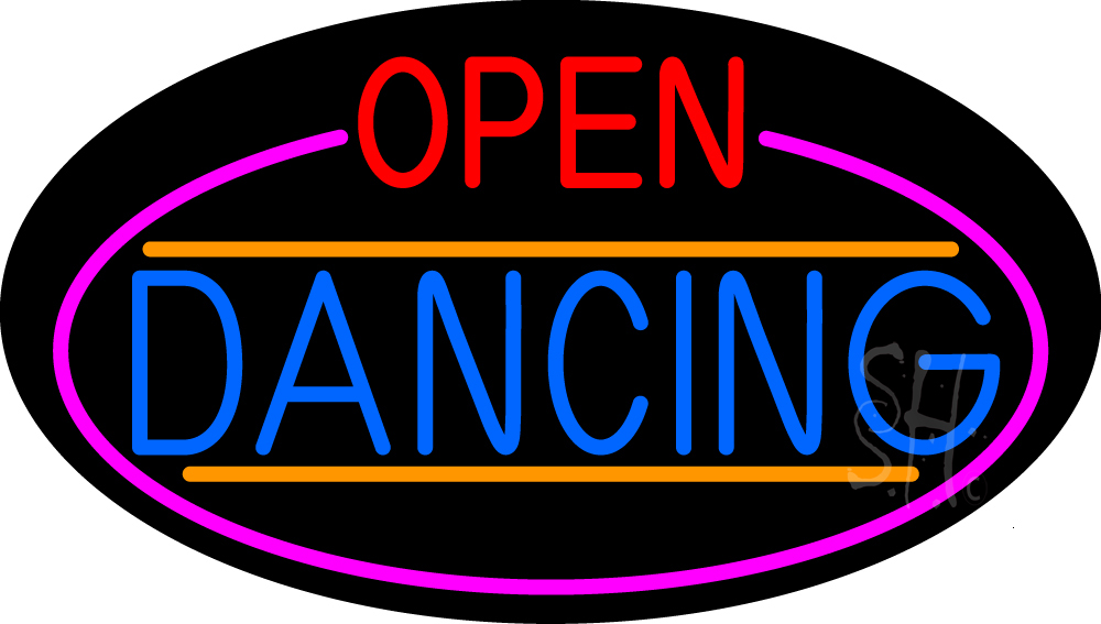Open Dancing Oval with Pink Border Clear Backing Neon Sign - Pink, Red, Orange & Blue - 17 in. Tall x 30 in. Wide