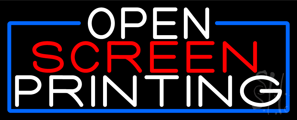 Open Screen Printing with Blue Border Clear Backing Neon Sign - White, Red & Blue - 13 in. Tall x 32 in. Wide