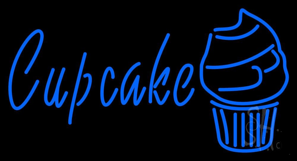 N105-1079-clear Blue Cupcake with Cupcake Clear Backing Neon Sign - 20 in. Tall x 37 in. Wide