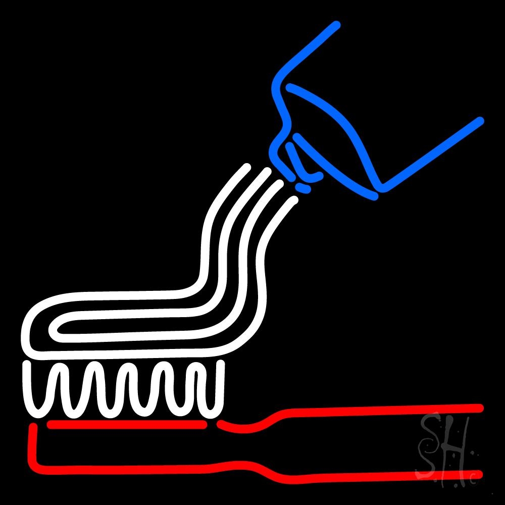 N105-2305-clear Toothbrush Toothpaste Logo Clear Backing Neon Sign - White, Blue & Red - 24 in. Tall x 24 in. Wide