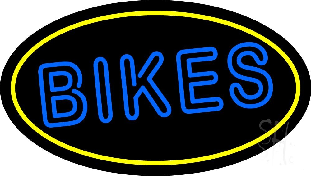 N105-6235-clear Double Stroke Bikes with Yellow Border Clear Backing Neon Sign - Blue & Yellow - 17 in. Tall x 30 in. Wide