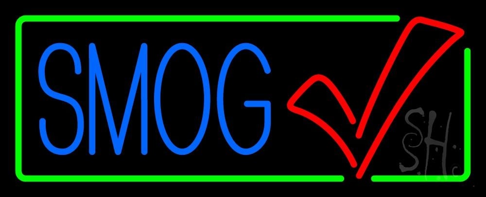 N105-6246-clear Blue Smog Check Green Border Clear Backing Neon Sign - Red, Blue & Green - 13 in. Tall x 32 in. Wide