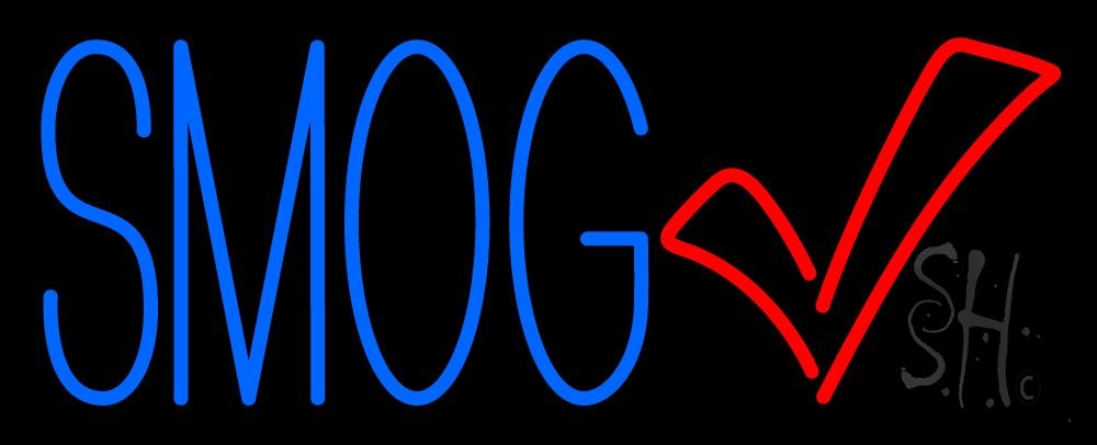 N105-6247-clear Blue Smog Check with Logo Clear Backing Neon Sign - Red & Blue - 13 in. Tall x 32 in. Wide