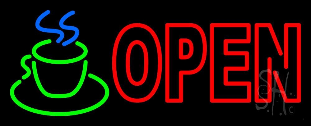 N105-3240-clear Double Stroke Red Open Coffee Cup Clear Backing Neon Sign - Red, Green, & Blue - 13 in. Tall x 32 in. Wide