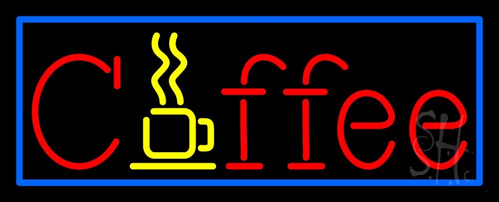 N105-3272-clear Red Coffee with Blue Border Clear Backing Neon Sign - Red, Yellow & Blue - 13 in. Tall x 32 in. Wide