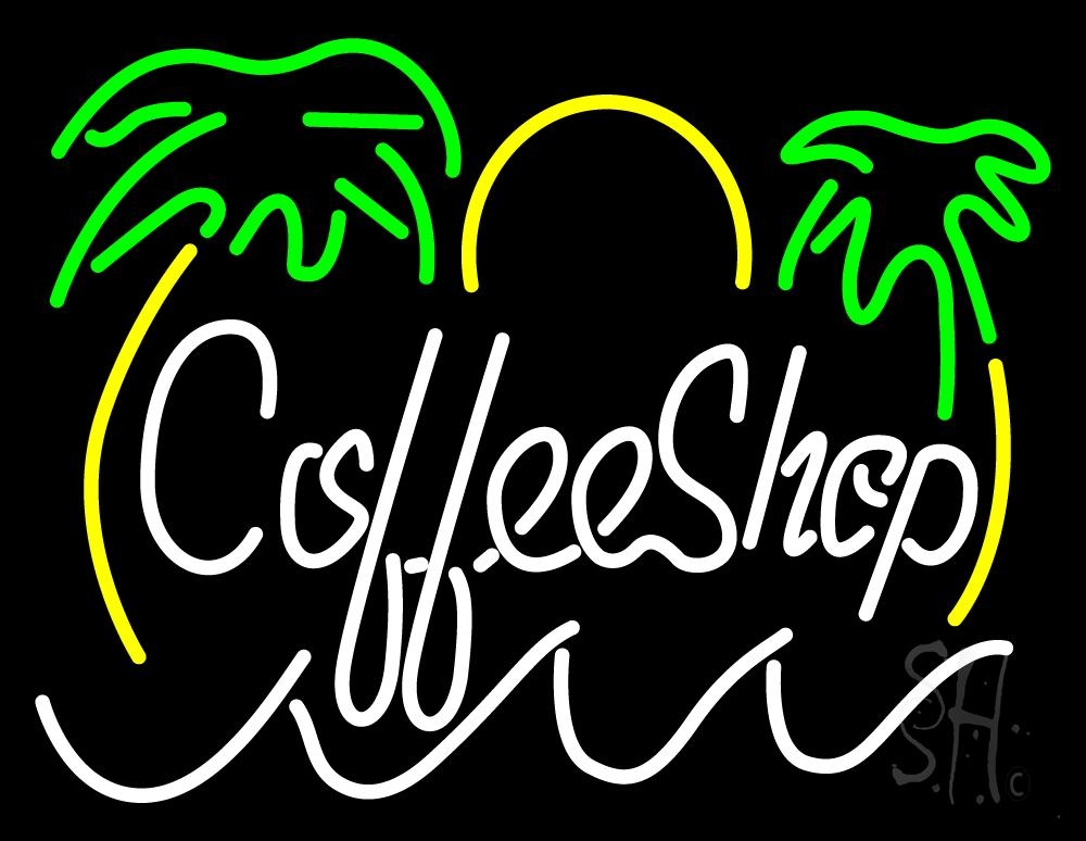 N105-1479-clear Coffee Shop Clear Backing Neon Sign - Green, White & Yellow - 24 in. Tall x 31 in. Wide -  The Sign Store