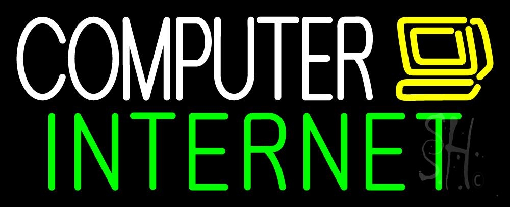 N105-3794-clear Computer Internet Clear Backing Neon Sign - Green, Yellow & White - 13 in. Tall x 32 in. Wide
