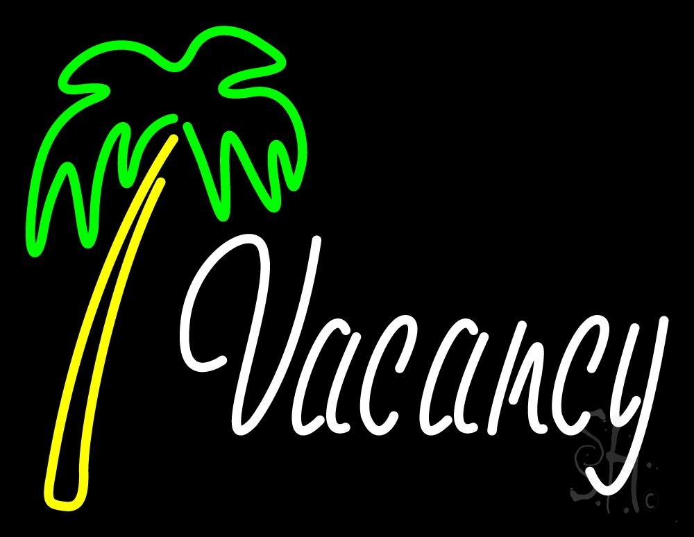N105-1006-clear Vacancy with Tree Clear Backing Neon Sign - Green, Yellow & White - 24 in. Tall x 31 in. Wide