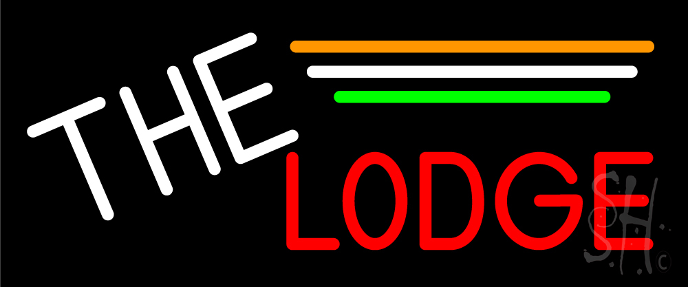 Cursive Red Lodge Clear Backing Neon Sign - White, Orange, Green & Red - 10 in. Tall x 24 in. Wide