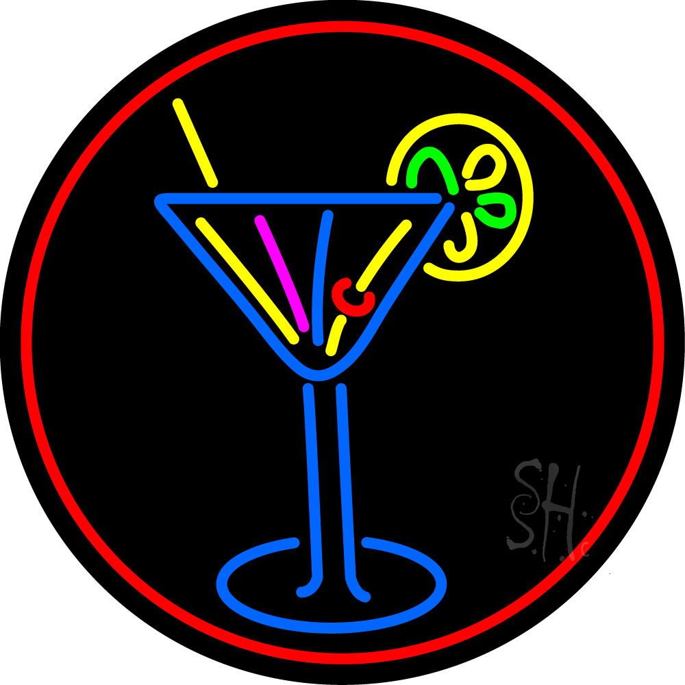 N105-15699-clear Martini Glass Oval with Red Border Clear Backing Neon Sign - Multi Color - 26 in. Tall x 26 in. Wide