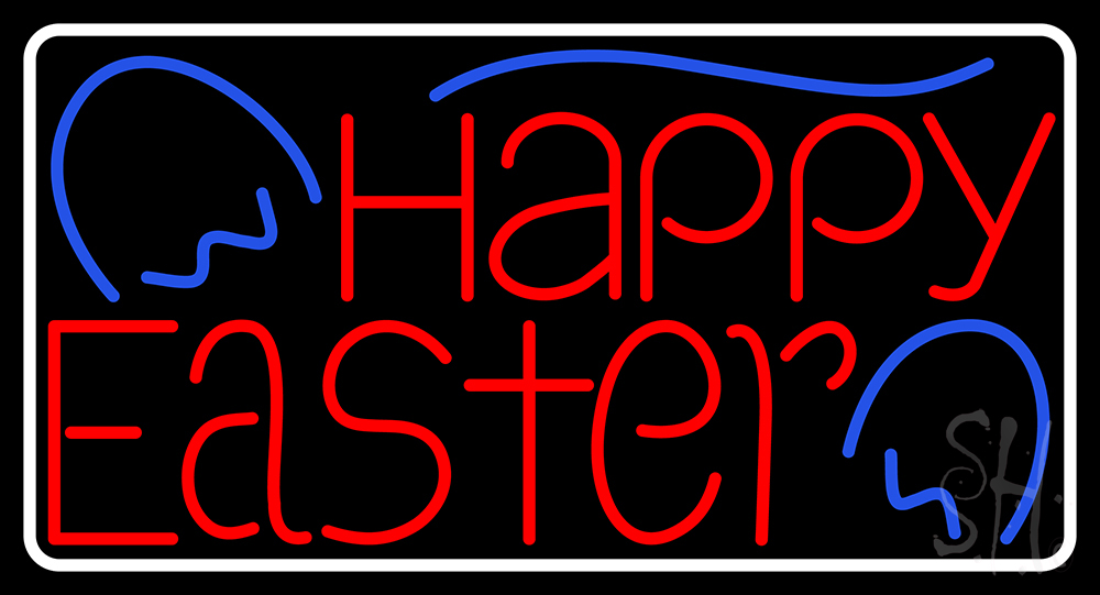 N105-14893-clear Happy Easter 1 Clear Backing Neon Sign - Red, Light Blue, Blue & White - 20 in. Tall x 37 in. Wide