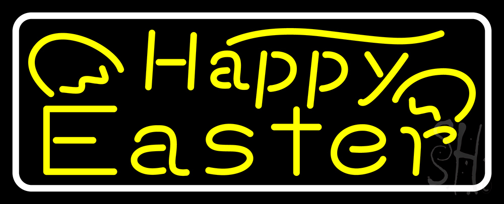 N105-14897-clear Happy Easter 5 Clear Backing Neon Sign - Yellow & White - 13 in. Tall x 32 in. Wide