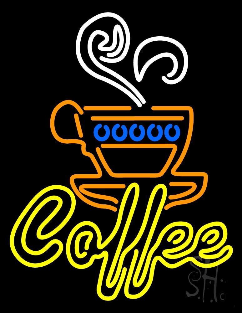 N105-1492-clear Double Stroke Yellow Coffee Clear Backing Neon Sign - White, Yellow, Blue & Orange - 31 in. Tall x 24 in. Wide