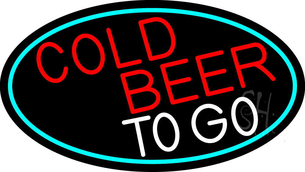 N105-15967-clear Red Cold Beer To Go Oval with Turquoise Border Clear Backing Neon Sign - Turquoise, Red & White - 17 in. Tall x 30 in. Wide