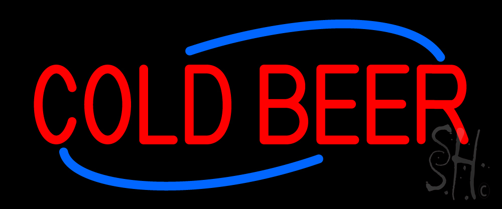 N105-15969-clear Red Cold Beer with Blue Border with Blue Line Clear Backing Neon Sign - Blue & Red - 10 in. Tall x 24 in. Wide