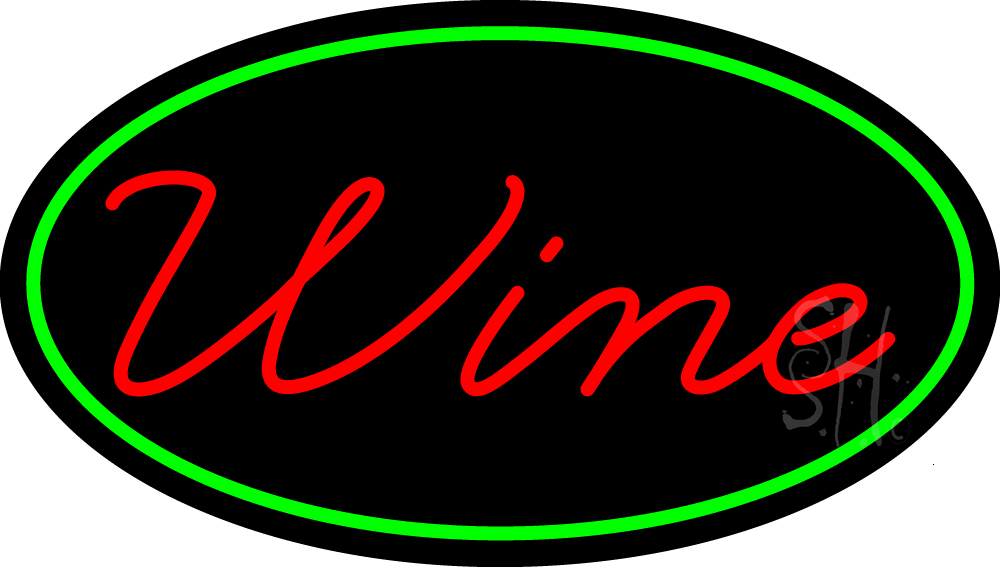 N105-15973-clear Red Cursive Wine Oval with Green Border Clear Backing Neon Sign - Red & Green - 17 in. Tall x 30 in. Wide