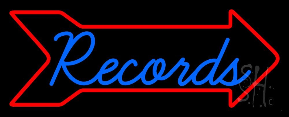 N105-8803-clear Blue Records In Cursive 1 Clear Backing Neon Sign - Red & Blue - 13 in. Tall x 32 in. Wide