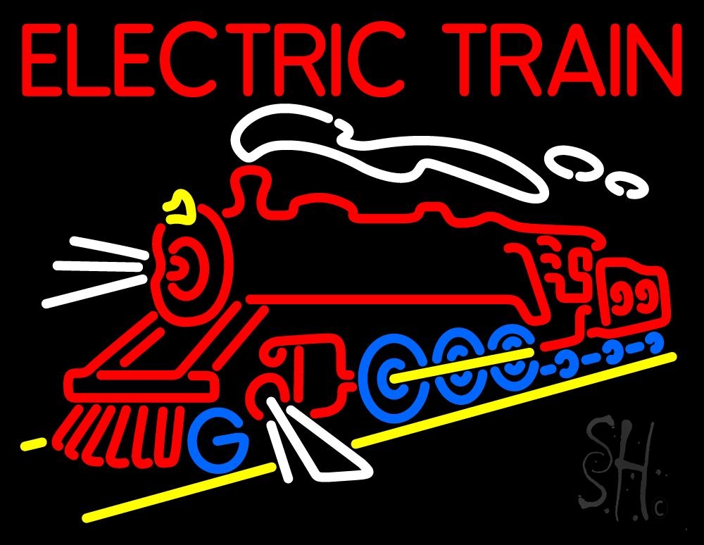 N105-9393-clear Red Electric Train Logo Clear Backing Neon Sign - Red, Blue, Yellow & White - 24 in. Tall x 31 in. Wide