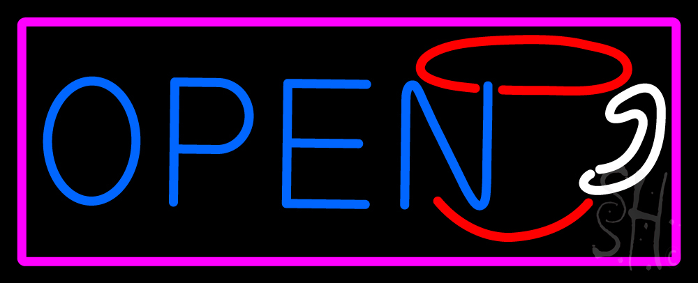 N105-15810-clear Open Inside Coffee Cup Clear Backing Neon Sign - Pink, Blue, Red & White - 13 in. Tall x 32 in. Wide