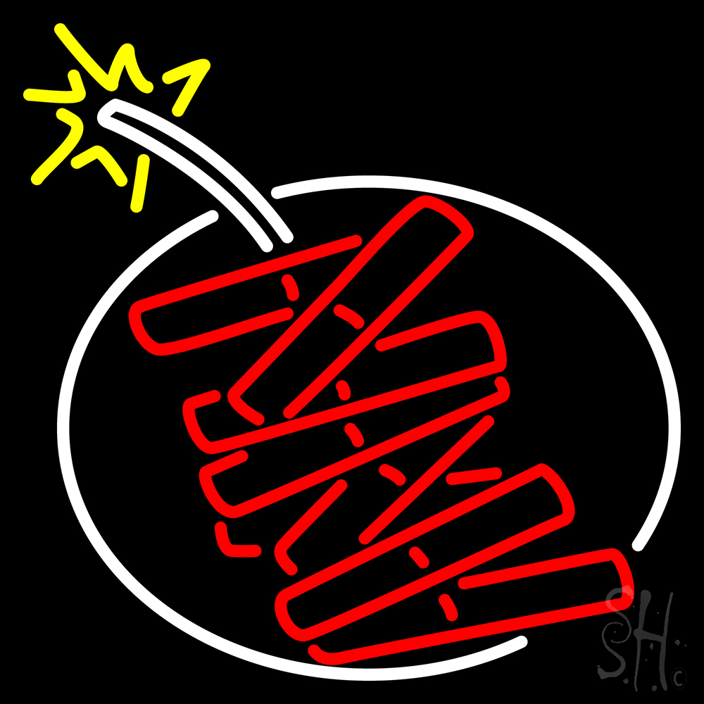 N105-14360-clear Fire Work Bomb Clear Backing Neon Sign - Red, White & Yellow - 24 in. Tall x 24 in. Wide